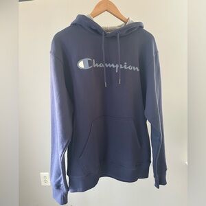 Navy Blue Champion Powerblend Script Logo Hoodie